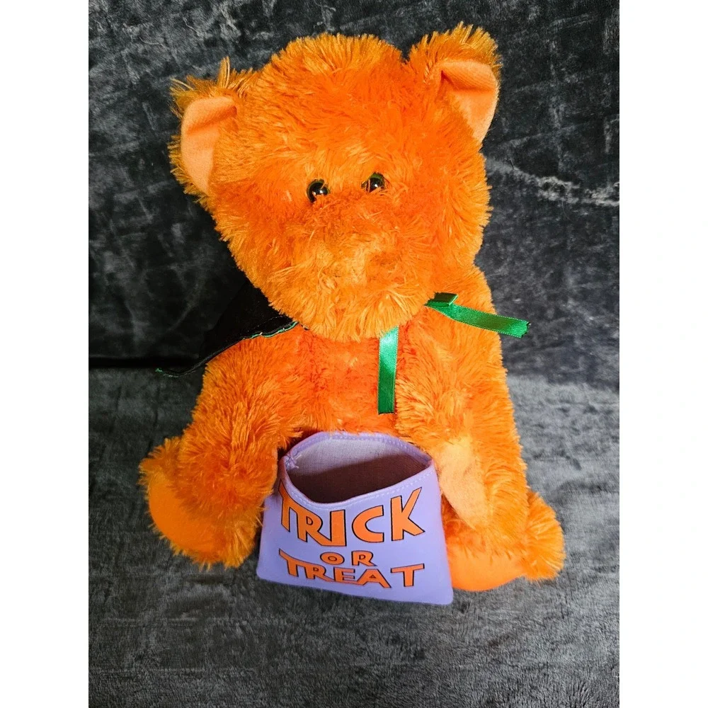 Good Stuff Halloween Orange Teddy Bear with Trick or Treat Bag & Cape 12